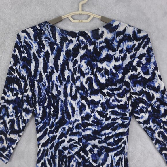 Chicos Travellers Midi Dress Faux Wrap Sz 2/L Geometric Print 3/4 Sleeve Stretch - Picture 9 of 11